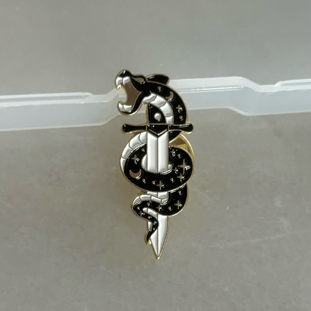 Black and White Snake Dagger Enamel Pin